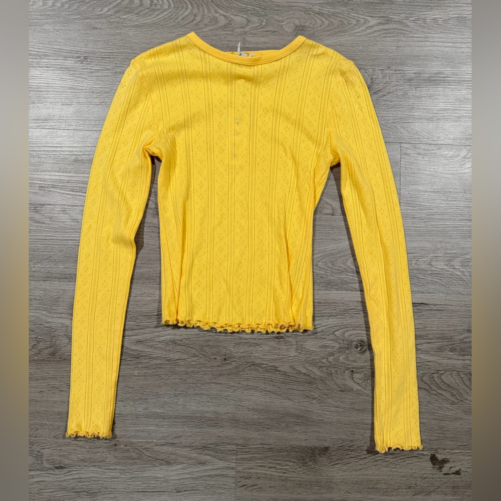 Daze Yellow Ribbed Knit Long Sleeve Top Waverly‎ Pointelle Crewneck Tee